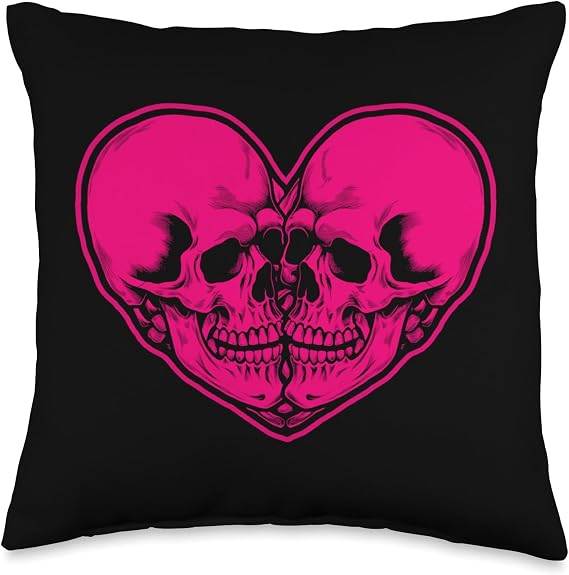 Last Gasp Graphics Two Skulls Make The Shape of A Heart Creepy Cute Throw Pillow, 16x16, Multicolor