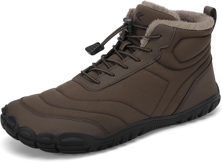 Men Women Barefoot Snow Boots, Fur Lined Wide Toe Box Zero Drop | Faux-shearling lining, Anti-slip rubber sole, Water resistant, Lightweight for snow tubing, hiking & daily winter commutes