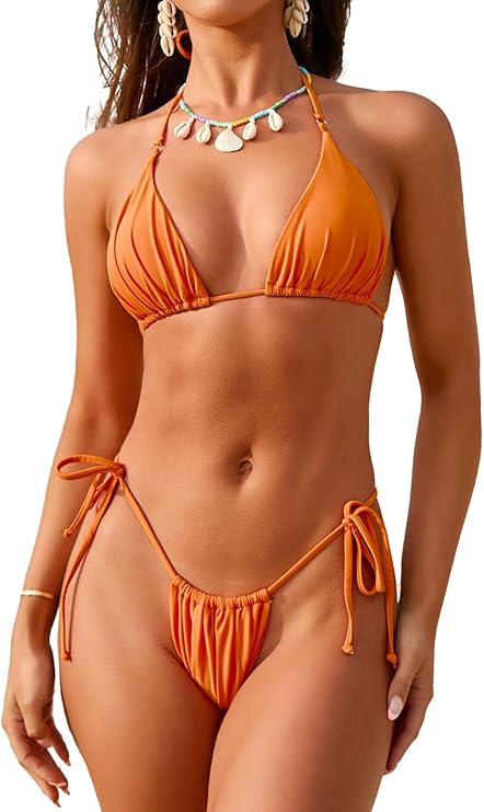 Womens Triangle Halter Thong Bikini Set Two Piece Sexy String Bathing Suit Swimsuit Swimwear