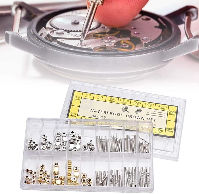 HEITIGN Watch Crown and Stem Kit Sprg 1172 Stainless Steel Watch Crown Spring Bar Set Watch Repairing Tool Accessory