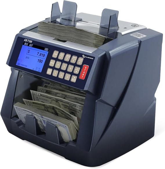 AccuBANKER AB7100 Mixed Denomination Value Counter, 5 Point | Counts mixed bills and totals value at 1200 per minute, holds 500 bills, bank grade with count and add modes