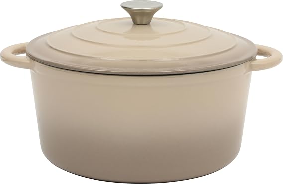 Gibson Home Addlestone 7 Qt Enameled Cast Iron Dutch Oven Pot with Lid Round, Oven Safe to 500F, Ideal for Bread Baking & Stews - Gradient Taupe