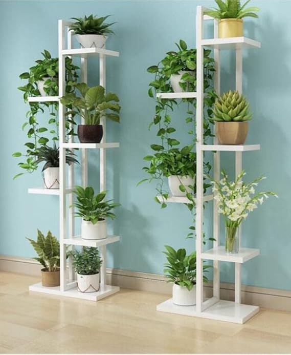 ADIMSHOPS Flower Holder, 6 Compartment Shelf, Vertical White Flower Holder with Metal Frame 6003472481