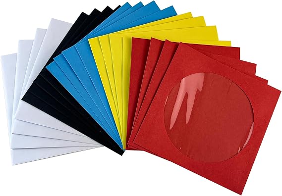 100pcs Color Paper CD DVD Sleeves,120g 5inch CD DVD Sleeves Envelope Holder with Clear Window and Flap