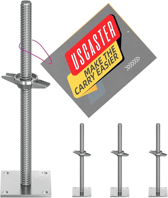 Screw Jack Scaffold 18" Adjustable Leveling Jack Solid Screw Jacks with Base Plate for Baker-Style Scaffolding Galvanized 4 Pack