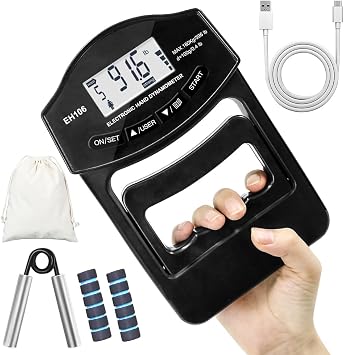 Grip Strength Tester with LED Display, Adjustable Grip Size for All Hand Types, Digital Dynamometer for Hand Dynamometer, Strength Trainer for Sports, Home, and School Use