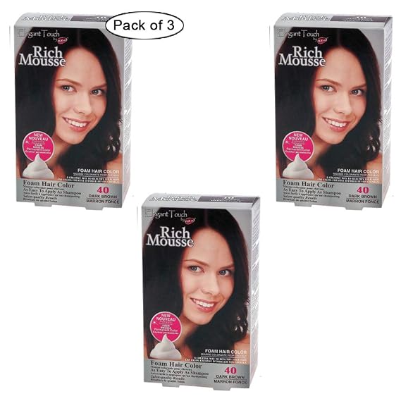 Foam Hair Color Rich Mousse Dark Brown #40, Elegant Touch by PUR-est (Pack of 3)