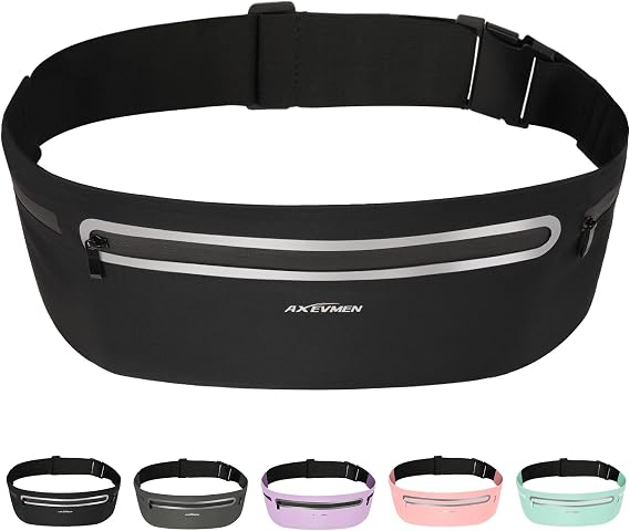 Running Belt for Women & Men-Ultra Light Slim Running Belts | Water-Resistant Phone Holder, 4 Pockets, Adjustable Waist Strap & Reflective Safety for Running, Hiking & Fitness