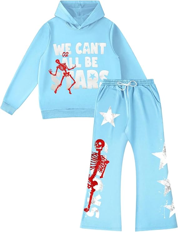 VIPWOLF Men's 2 Piece Sweatsuit Long Sleeve Graphic Hoodies and Designer Stacked Sweatpants Jogging Suit