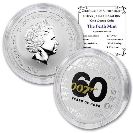 1 oz Tuvaluan Colorized Silver 007 James Bond 60 Years of Bond $1 BU