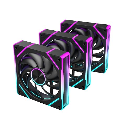 RUIX V8 Prism 120mm ARGB PWM Computer Case Fan 3-Pack, Mirror Design, High-Performance Cooling for Gaming PC- Black, Forward