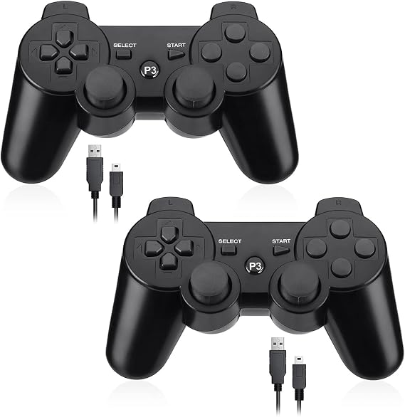 Ps3 コントローラー ワイヤレス ゲームパッド 振動機能 Ps3 ワイヤレスコントローラー 2個セット ブラック Usb ケーブル 振動機能 Ps3 充電式コントローラー