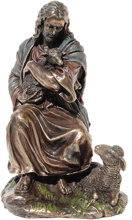 8.88 Inch Jesus Holding A Baby Lamb Cold Cast Bronze Figurine