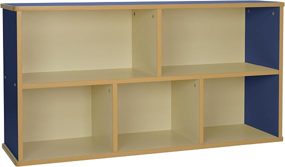 FDP Laminate 5-Compartment Storage Cabinet 24 inch Height Organize Books, Toys, Games, Art Supplies, Durable, Sturdy Furniture for Home, Daycare, Preschool, Classroom - Almond/Blue, 13886-ALBL