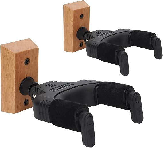 Sondery Guitar Hanger Wall Mount, Auto Lock and Adjustable Hook Holder for Acoustic and Electric Guitar, Ukulele, Bass, Banjo and Mandolin (W 2 PACK) | Hook Holder with Safely Cradles Nitro-Finished and High-End Guitars,Wood,2 pack