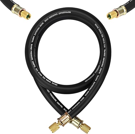 Upgrade 1/2" HVAC Vacuum Hose, 3/8" to 3/8" Fittings, 5 FT, Black
