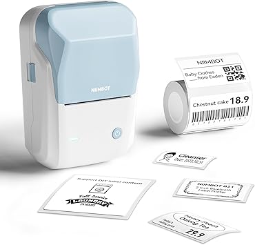 NIIMBOT B1 Label Maker Machine, Thermal Label Printer Easy to Use for Office, Home, Business, Came with 1 Roll White LabelLight Blue