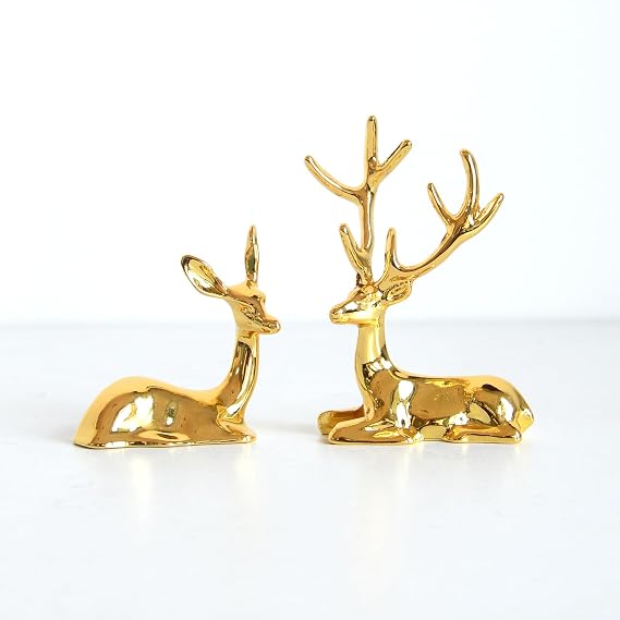 Golden Home Decor Deer Figurines,Small Animal Statue Handmade Sculpture Ornament