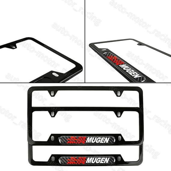 JDM Real Carbon Fiber Emblem Mugen Black Stainless Steel License Plate Frame x2