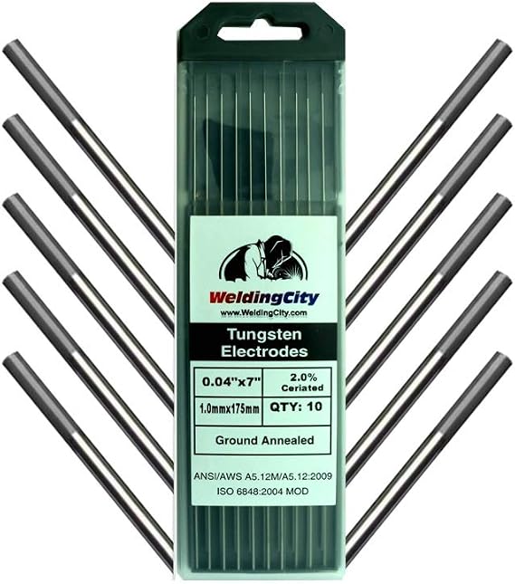 WeldingCity 10-pcs Premium TIG Welding Tungsten Electrode Rod 2.0% Ceriated (Gray, EW-Ce20) .040" x 7" | 10-pk