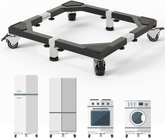 CHINCHILLA Heavy Duty All Stainless Steel Mobile Fridge Stand Base, Washing Machine Stand with Wheels, Adjustable Furniture Dolly for Washer, Refrigerator and Dryer(Large)