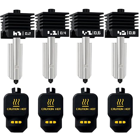 4Pack 0.2/0.4/0.6/0.8mm Hotend for Bambu Lab P2S/X2D/H2D/H2S/A1/A1 Mini | Leak-Free Hardened Steel Nozzles, Wear-Resistant Long-Lasting Extruder, Recognizable Silicone Cover 3D Printer Part