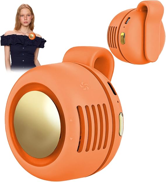 Portable Clip-On Fan, Mini USB Rechargeable 360 Rotatable Fan, Personal Fan 3-Speed Silent Mini Bladeless Fans (Orange)