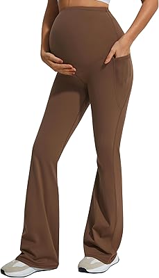 JOYSPELS Smooth Feeling Flare Maternity Leggings Over The Belly with Pockets Soft Bootcut Pregnancy Yoga Pants