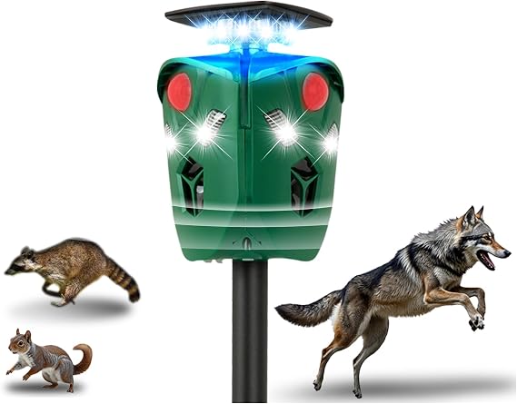 Solar Ultrasonic Animal Repeller - 360 Motion Sensor Cat Deterrent Outdoor - Waterproof Deer & Dog Repellent Device with USB Charging for Yard & Garden Protection