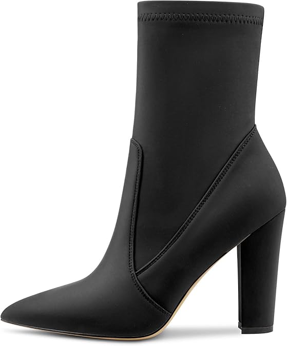 Castamere Women Chunky Block High Heel Pointed Toe Ankle Boots Short Bootie Zipper Slip-on Cute Dress Wedding Party Boots 3.9 Inches Heels