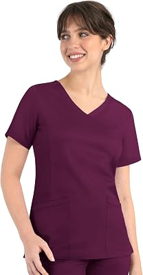 Maevn Matrix Curved Mock Wrap Stretchy Scrub Top
