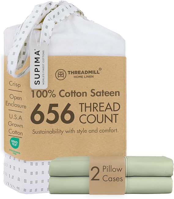 Threadmill 656TC Supima Cotton Standard Pillowcases, Sateen, Sage Green