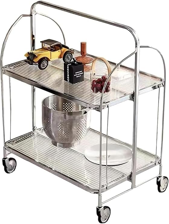 Katlanır Bar Arabası, Servis Arabası - İçecekler, Kahve ve Çay Depolama için Tekerlekli ve Saplı Katlanır İçecek Arabası - Ev, Mutfak ve Partiler için İdeal