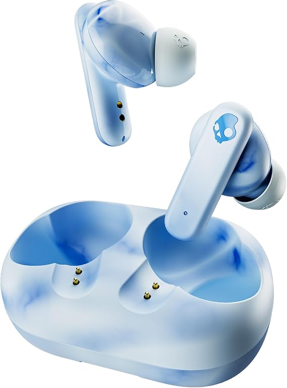 Skullcandy EcoBuds Sustainable Wireless Earbuds, Bluetooth Headphones, Up to 8 Hours Battery, Noise Isolating Fit, Battery-Free Charging Case, Microphone for iPhone Android - Glacier