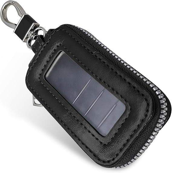 Car Key Case, Anti-scratch Leather Auto Keychain Cover with Metal Hook, Universal for Most Car Smart Key (Black)