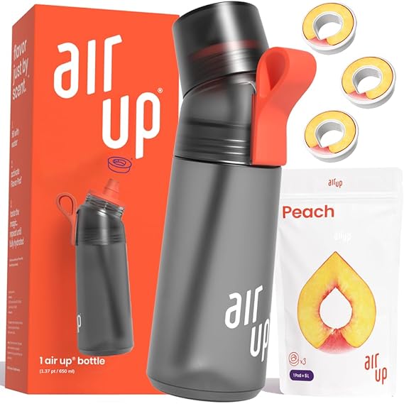 air up Gen 2 Flavored Water Bottle (21 oz) Charcoal Grey + 3 Peach Flavour Capsules | Sugar Free & Spill Proof Water Bottle with Straw