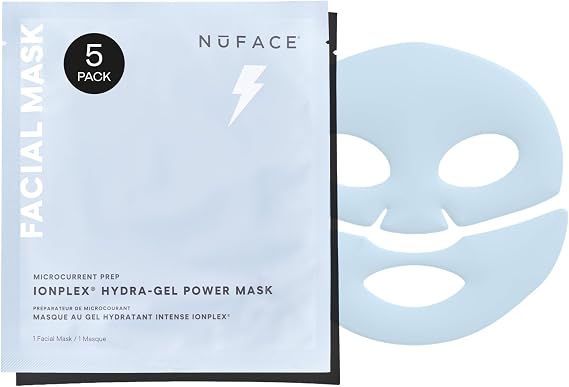 NuFACE IonPlex Hydra-Gel Power Mask - Hydrogel Korean Face Mask to Help Boost Hydration, Smooth Fine Lines & Enhance Microcurrent Results - Reveals a Dewy, Glass Skin Glow (5 Count)