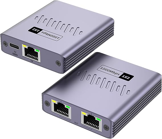 Gigabit Ethernet Splitter 1 to 2 High Speed, 1000Mbps Internet Splitter 1 in 2 Out, LAN Splitter with USB Power Cable, RJ45 Switch for Cat5/5e/6/7/8 Cable(2 Devices Simultaneously Networking)
