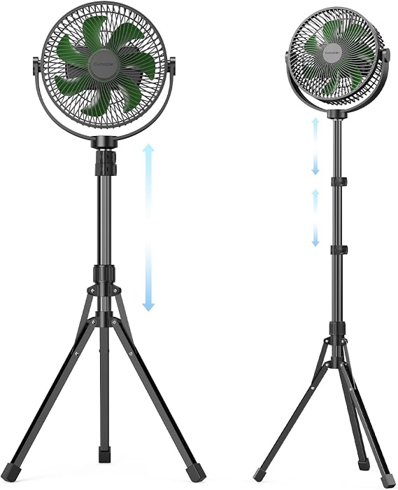 Comoistar 10000 mAh Pedestal Fan with 8.5'' Frame, 4- Speeds Standing Fan Adjustable Height, Portable Desk Fan, Max 37 H, Rechargeable Floor Fan, Included A Hook, Quiet for Home, Office, Outdoor
