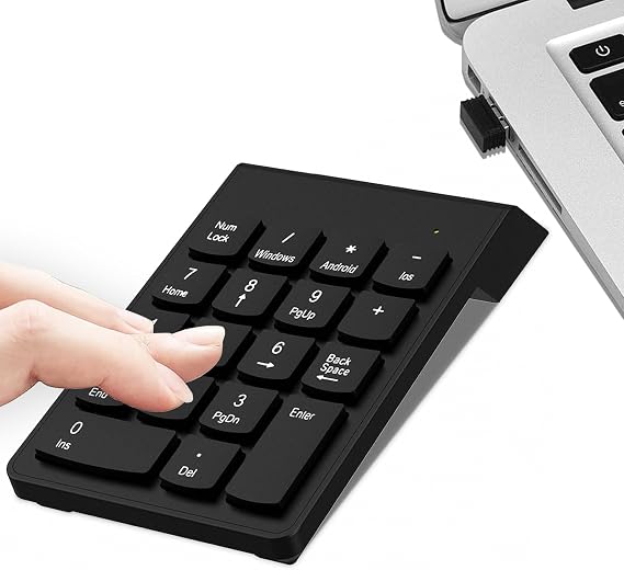 Number Pad Wireless Numeric Keypad Numpad 10 Keys with a 2.4GHz USB Receiver,Portable and Upgraded 10-Key Financial Accounting Numeric Pad for Laptop PC Computer Notebook