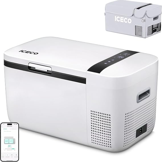 ICECO GO20 21Qt/20L Portable Refrigerator, 12Volt Refrigerator Powered by SECOP, 0F-50F, Bluetooth Connection, 12/24VDC&110-240VAC, 12v Fridge Freezer for Car, Camping, Travel |+ Insinuation Bag