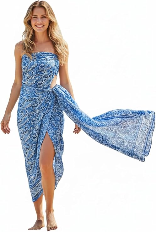 1 World Sarongs Batik Kiara Motif in Blue