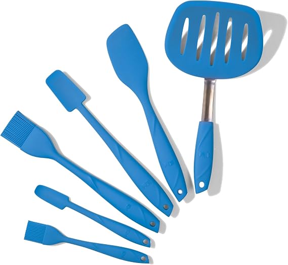 Kitchen Mama WaltzGrip Silicone Utensil Set: 6-Piece Spatula, Basting Brushes, and Pancake Turner for Nonstick Cookware - Heat-Resistant, Dishwasher-Safe, Perfect for Baking (Blue)