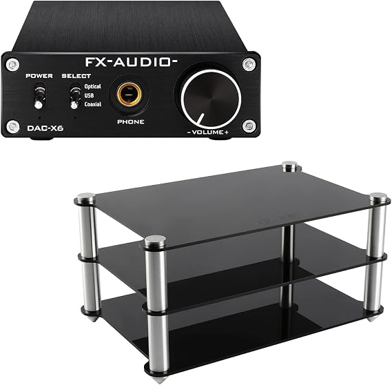 FX-Audio DAC-X6 DAC Headphone amp Combo and KGUSS Mini Audio Rack Black