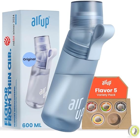 air up Drinking Bottle (600 ml) for School Sports Gym Includes 5 Sugar-Free Scented Pods & Straw Water Bottle in Blue with Flavour - Also Suitable for Children Boys Girls Carbonated Drinking Bottle