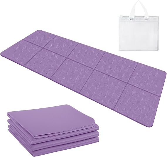 Foldable Yoga Mat Foldable Yoga Mat Travel Lightweight 183 x 61 x 0.4 cm Non-Slip Portable Fitness Mat with Carry Bag for Travel Pilates Sports