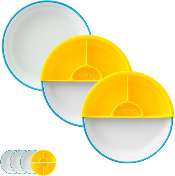 Omie Easy Scoop Toddler Plates, 3 Plates + 2 Dividers, Blue