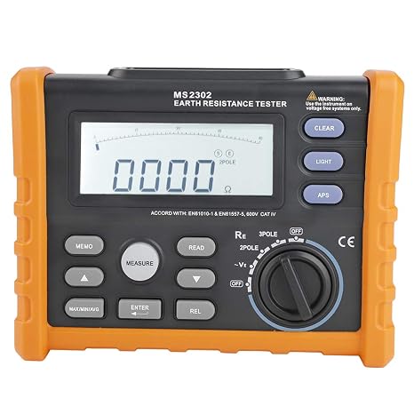 PM2302 Digital Ground Earth Tester, 0 4k Insulation Resistance Meter with LCD Backlight Display for Electricians, Telecom & Power Line Technicians, Portable Soil Resistivity Tester