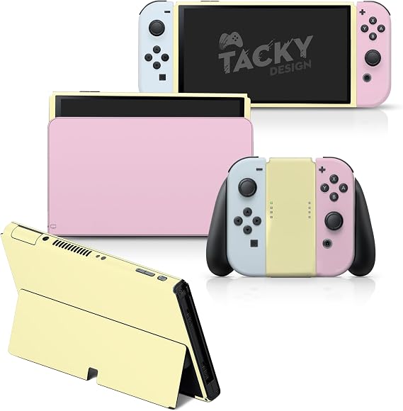 Tacky Design Color Blocking Skin Compatible with Nintendo Switch OLED Skin Wrap Cover, Colorwave for Switch OLED Stickers, Premium 3M Vinyl (Pink & Baby Blue, Nintendo Switch OLED)
