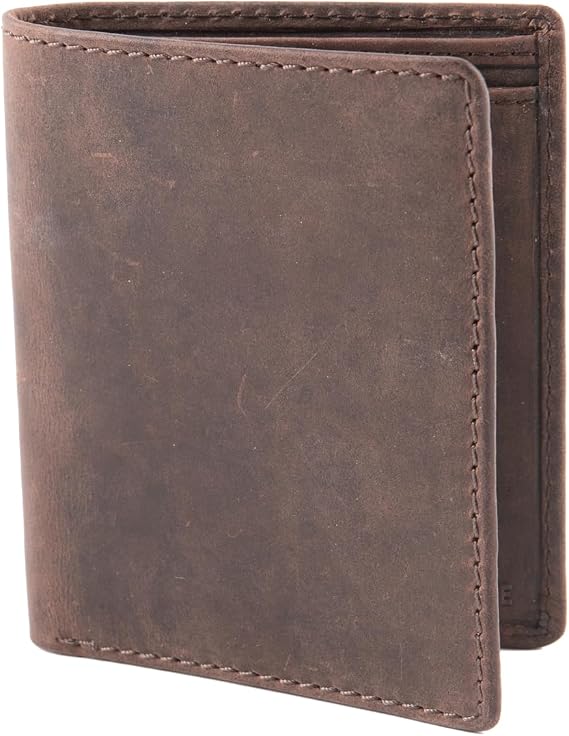 Theodore Mens Leather Wallet Vertical 2 Fold Card Holder 10 Card Slots & Cash Compartment Modern RFID Technology Wallet, VINTAGE BROWN, One